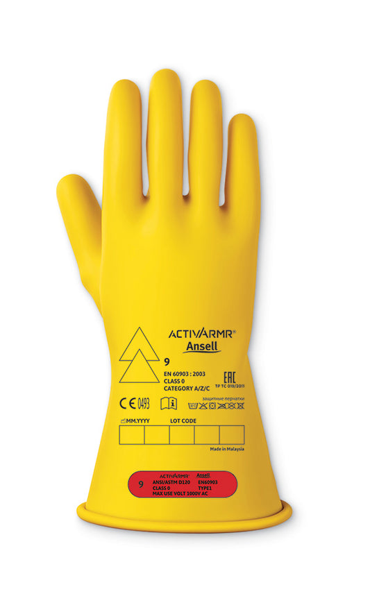 ANSELL LOW VOLTAGE ELECTRICAL INSULATING GLOVE (CLASS 0) 11" GLOVES