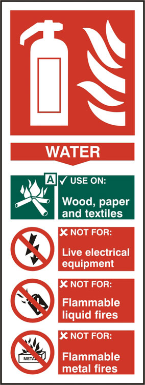 Beeswift Fire Extinguisher Water Sign Self Adhesive