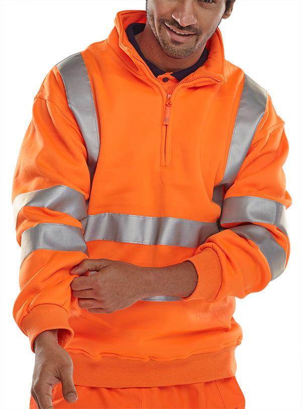 Beeswift Essential Quarter Zip Sweatshirt Hi-Vis Jumper