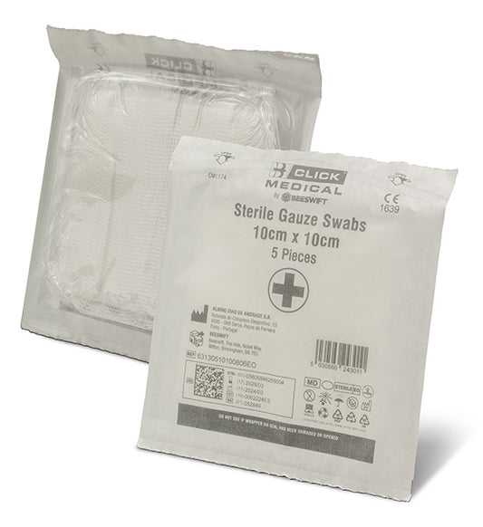 Click Medical Sterile Gauze Swabs 10CM X 10CM Pack of 5