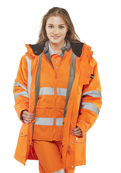 Beeswift Elsener Hi-Vis 7-in-1 Jacket and Bodywarmer Waterproof